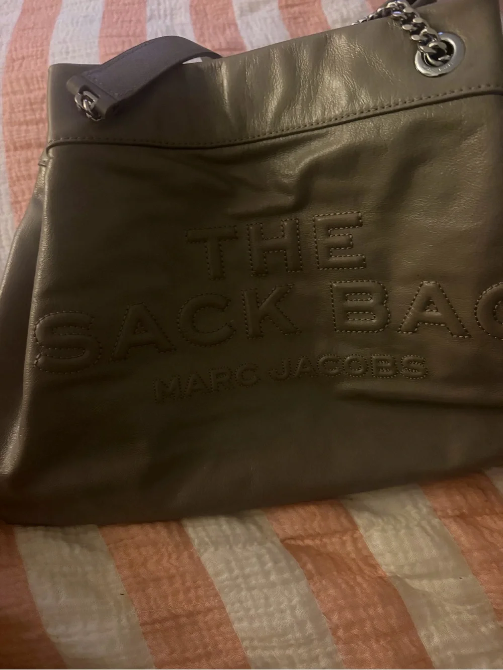 Marc Jacobs Taupe Leather The Sack Bag Duffel with Chain-Strap. Like new